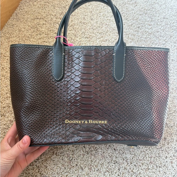 Dooney & Bourke Dark Brown Python Snakeskin Embossed Leather Handbag - Picture 1 of 6